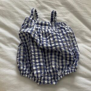 Blue and White Gingham Kids One-Piece Romper